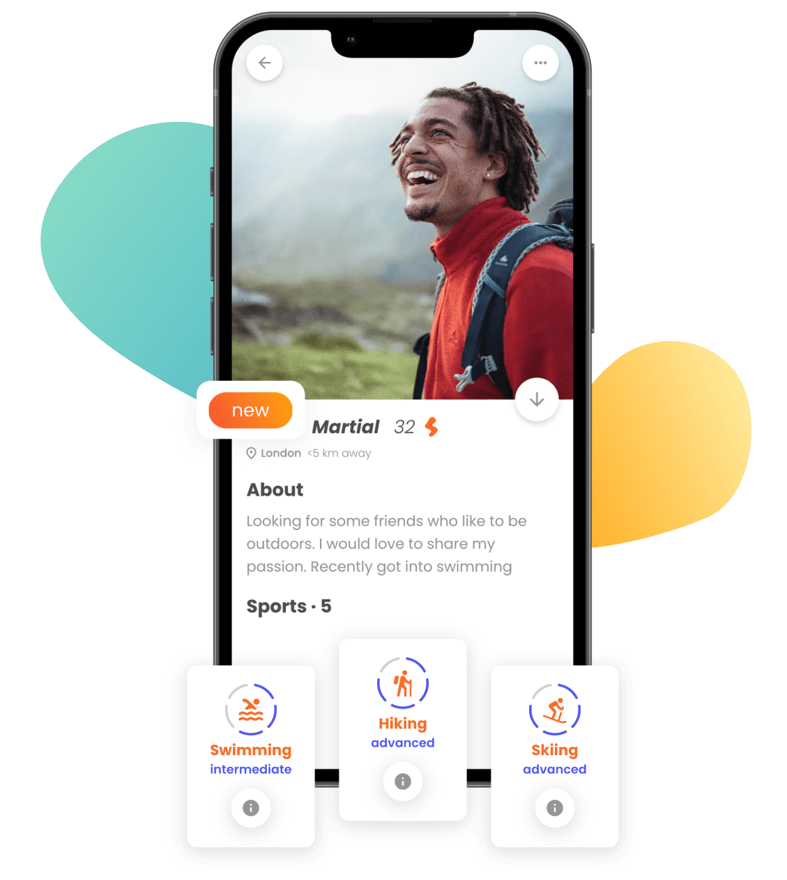 Smatch app showing sports partner profiles near you